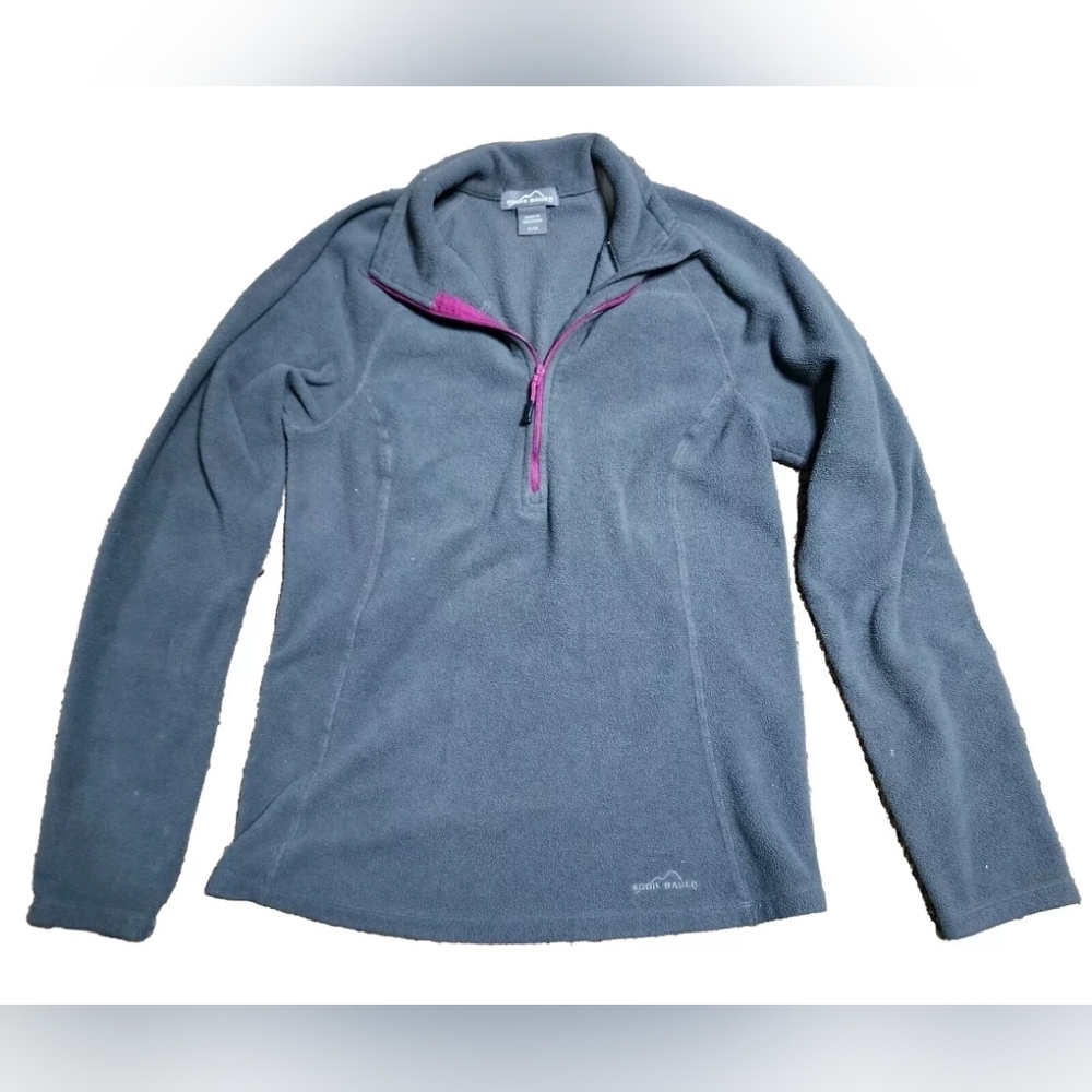 Eddie Bauer Fleece Pullover Size S Small Super Soft Gray Pink Top Coat Jacket